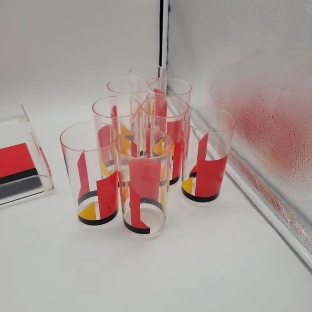 VTG 10pc Acrylic‎ Art Deco Ice Bucket High Ball Tumblers & Serving Tray